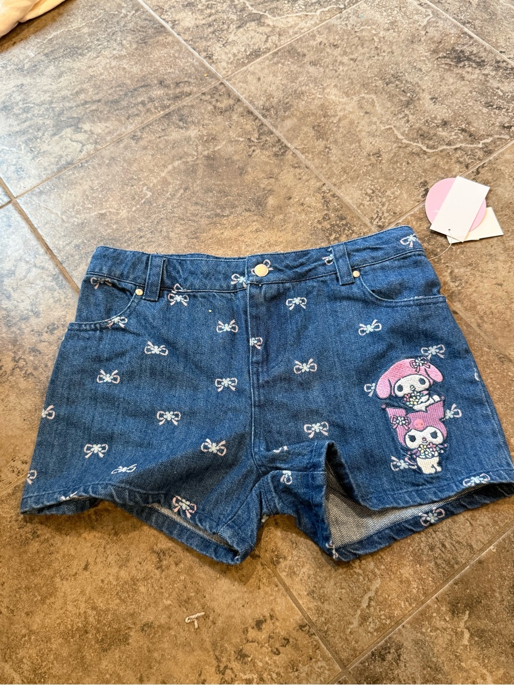 Denim Shorts with Pink Sanrio my melody Character Embroidery